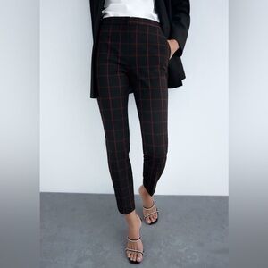 ZARA Black Red Plaid Pants Slim Fit Ankle Size M